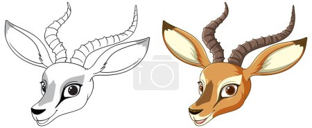 Téléchargez les illustrations : Transition vectorielle de l'antilope noire et blanche à la couleur - en licence libre de droit