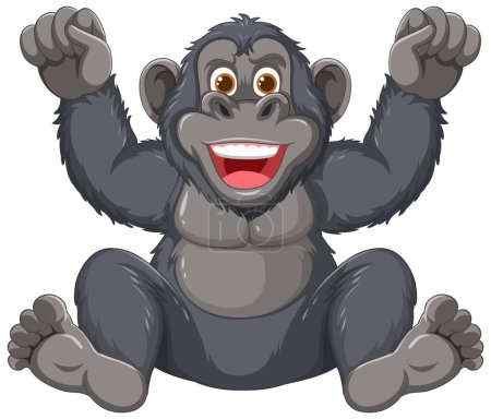 Téléchargez les illustrations : Gorille heureux avec les bras levés et grand sourire - en licence libre de droit