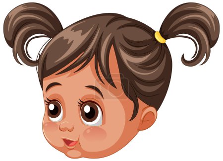 Cute illustrated little girl with playful pigtails