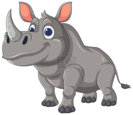 Téléchargez les illustrations : Mignon rhinocéros animé avec une expression joyeuse - en licence libre de droit