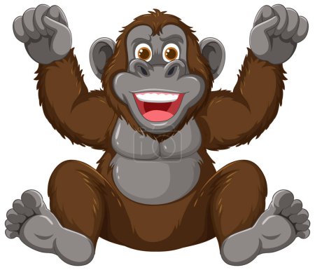 Téléchargez les illustrations : Un gorille heureux avec les bras levés et un grand sourire - en licence libre de droit