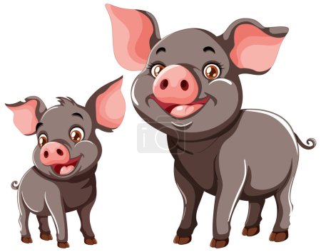 Téléchargez les illustrations : Deux cochons joyeux illustrés dans un style ludique. - en licence libre de droit