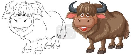 Téléchargez les illustrations : Caractères yak colorés et soulignés souriants. - en licence libre de droit