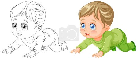 Téléchargez les photos : Illustrations colorées et esquissées de bébé rampant - en image libre de droit