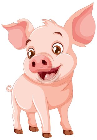 Téléchargez les illustrations : Un personnage de dessin animé cochon heureux souriant joyeusement - en licence libre de droit