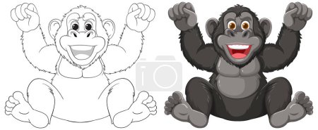 Ilustración de Dos monos felices con los brazos levantados en la alegría - Imagen libre de derechos