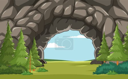 Illustration for Vector illustration of a cave opening to nature - Royalty Free Image