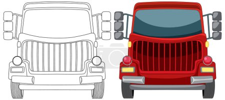 Téléchargez les illustrations : Illustration vectorielle d'une jeep en couleur et contour - en licence libre de droit