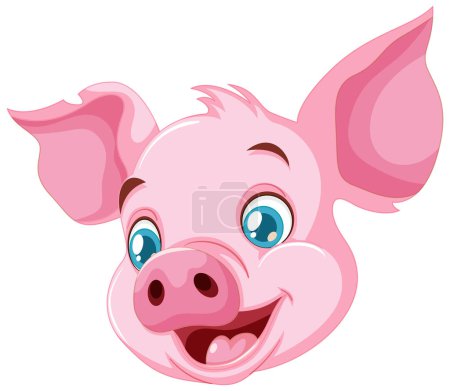 Téléchargez les illustrations : Lumineux et heureux personnage de dessin animé cochon - en licence libre de droit