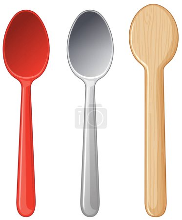 Ilustración de Tres cucharas diferentes, cada una con un material único - Imagen libre de derechos