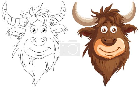 Téléchargez les illustrations : Illustration vectorielle d'un yak heureux et souriant. - en licence libre de droit