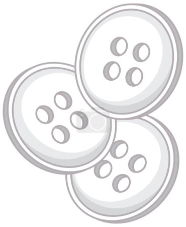 Ilustración de Tres botones de costura blancos sobre un fondo liso. - Imagen libre de derechos