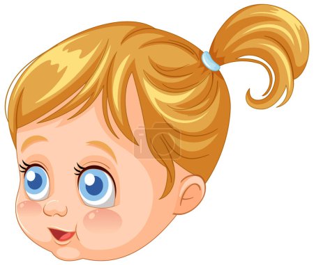 Illustration for Cute animated baby girl with big blue eyes - Royalty Free Image