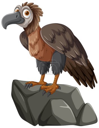 Téléchargez les illustrations : Bande dessinée vautour debout sur une pierre, regardant de côté. - en licence libre de droit