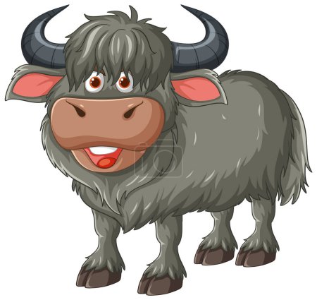 Ilustración de Un alegre personaje de yak en un estilo gráfico vectorial. - Imagen libre de derechos