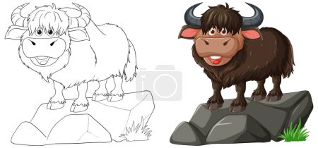 Illustration for Colorful vector of a cheerful yak standing on a rock - Royalty Free Image