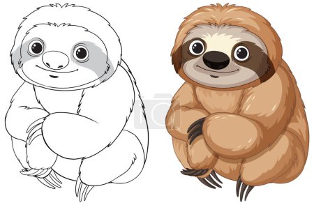 Illustration for Vector illustration of a sloth, outlined and colored - Royalty Free Image