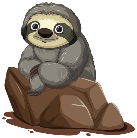 Ilustración de Lindo perezoso ilustración sentado en una roca marrón - Imagen libre de derechos