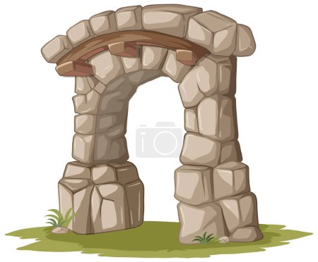 Illustration for Cartoon illustration of a stone arch on green grass. - Royalty Free Image