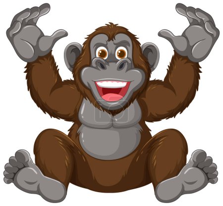 Téléchargez les illustrations : Heureux personnage de dessin animé gorille avec les mains levées - en licence libre de droit