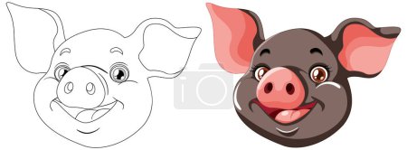 Illustration for Vector illustration of a pig, outlined and colored - Royalty Free Image