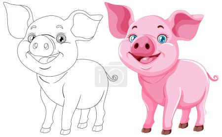 Téléchargez les photos : Illustration vectorielle d'un porc, noir et blanc à colorier - en image libre de droit