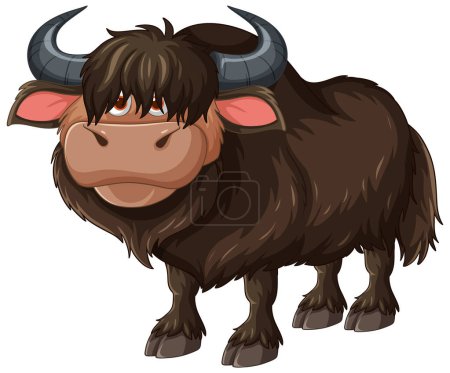 Téléchargez les illustrations : Adorable yak stylisé avec de grands yeux et cornes - en licence libre de droit