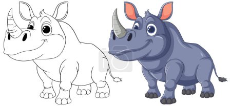 Vector illustration of a rhinoceros, colored and outlined.