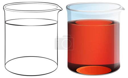 Illustration for Vector art of a clear and a filled beaker - Royalty Free Image