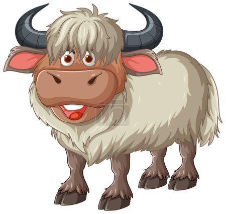 Illustration for A friendly yak character with a big smile - Royalty Free Image