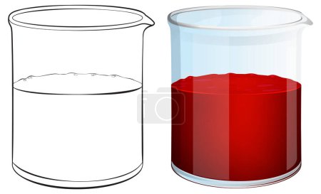 Illustration for Empty and filled beaker vector illustration side by side. - Royalty Free Image