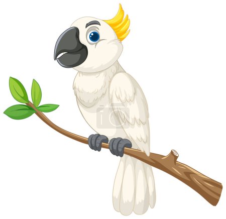 Téléchargez les photos : Illustration vectorielle d'un cacatoès heureux sur une branche - en image libre de droit