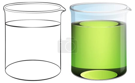 Illustration for Outlined and colored beakers with green liquid - Royalty Free Image