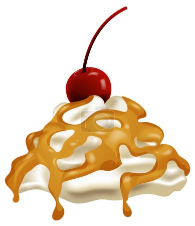 Illustration for Vector of whipped cream with caramel and cherry - Royalty Free Image