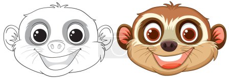 Téléchargez les illustrations : Deux visages de singe souriants dans un style vectoriel. - en licence libre de droit