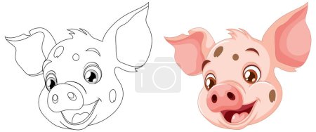 Vector drawing of a piglet, outlined and colored