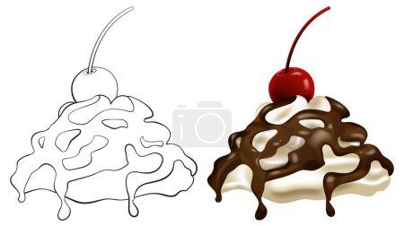 Vektorillustration des Desserts mit Kirsche und Schokolade