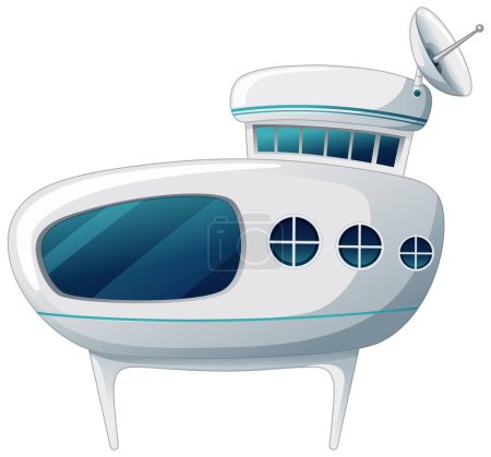 Illustration for Stylized cartoon spaceship with satellite dish - Royalty Free Image