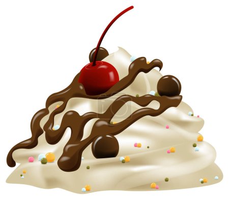 Vektorillustration eines Desserts mit Kirsche und Schokolade