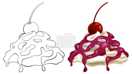 Illustration for Vector illustration of dessert with cherry and cream - Royalty Free Image