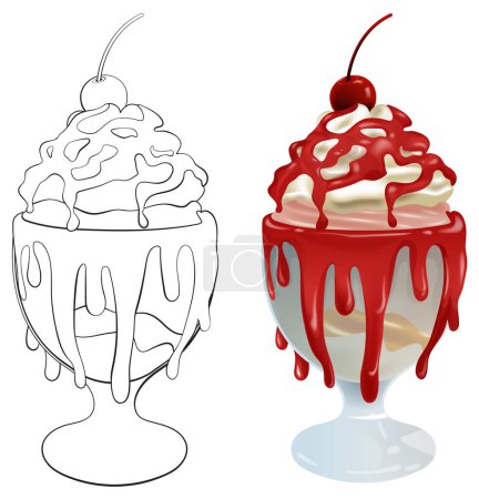 Téléchargez les illustrations : Illustration vectorielle d'une crème glacée colorée sundae. - en licence libre de droit