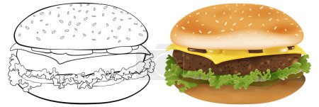Ilustración de De línea de arte a color hamburguesa vector ilustración. - Imagen libre de derechos