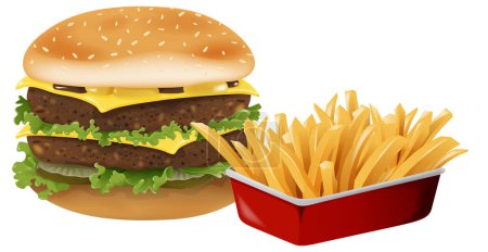 Ilustración de Gráfico vectorial de una hamburguesa con queso y papas fritas - Imagen libre de derechos
