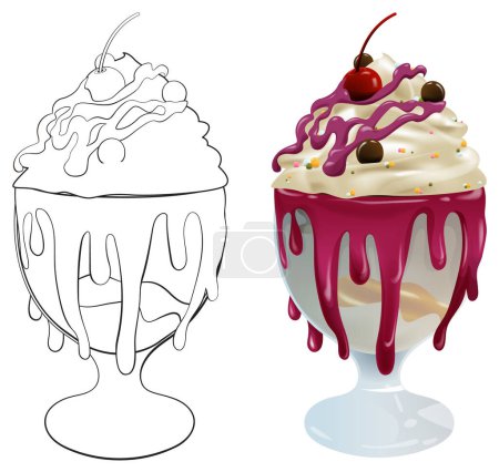 Téléchargez les illustrations : Illustration vectorielle d'une crème glacée colorée sundae - en licence libre de droit