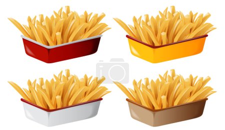 Téléchargez les illustrations : Quatre conteneurs de vecteur de frites dorées - en licence libre de droit