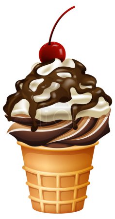 Téléchargez les photos : Illustration vectorielle d'un cône de crème glacée au chocolat. - en image libre de droit