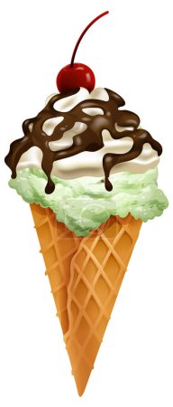Téléchargez les illustrations : Illustration vectorielle d'un cône de crème glacée menthe. - en licence libre de droit