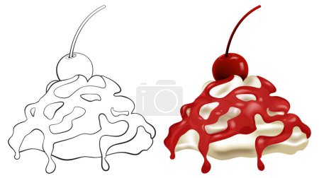 Vector illustration of dessert with cherry and cream