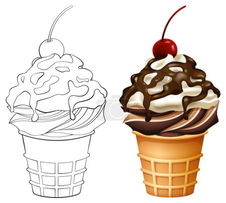 Téléchargez les illustrations : Illustration vectorielle de deux cônes de crème glacée. - en licence libre de droit