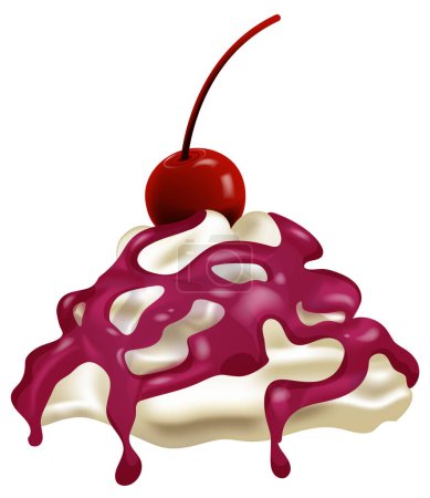Ilustración vectorial de una cereza sobre crema batida